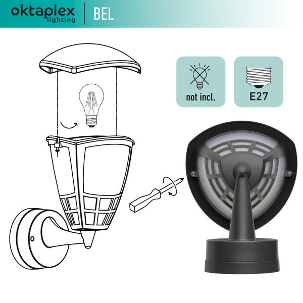 Außenleuchte Oktaplex Bel anthrazit E27 Lichtfarbe wechselbar IP54 Wandlaterne Außenwandleuchte 230V