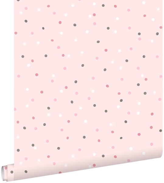 ESTAhome Tapete Punkte Rosa und Grau - 53 cm x 10.05 m - 139051