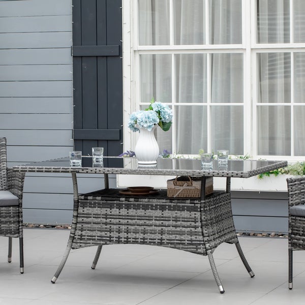Outsunny Beistelltisch, 150L x 85B x 74H cm, Metall, Sicherheitsglas, Polyrattan, mehrfarbig