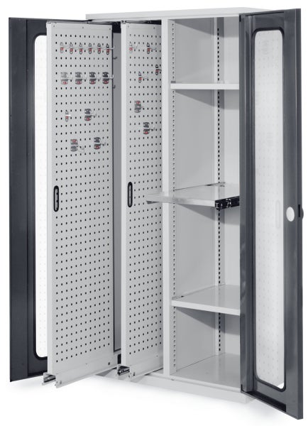 Werkstattschrank mit Lochplatten, Regalböden und Türen