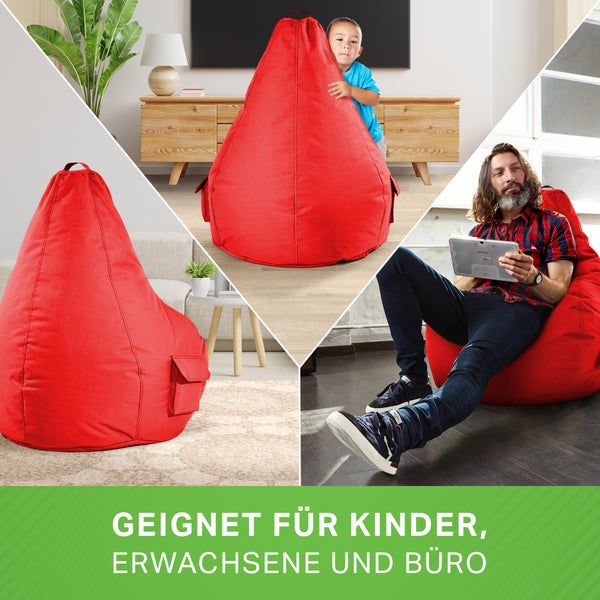Green Bean Sitzsack mit Rückenlehne 80x70x90cm - Gaming Chair mit 230L Füllung Kuschelig Weich Waschbar - Bean Bag Bodenkissen Lounge Chair Sitzhocker Relax-Sessel Gamer Gamingstuhl Rot