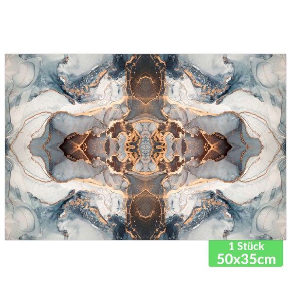 Rechteckiges Wandbild mit symmetrischem abstraktem Marmormuster, 50 mal 35 Zentimeter.