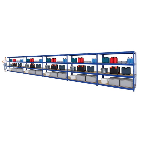 PROREGAL Mega Deal 5er-Sparset Profi-Schwerlastregal DINO HxBxT 180x180x60cm Fachlast 500kg Blau