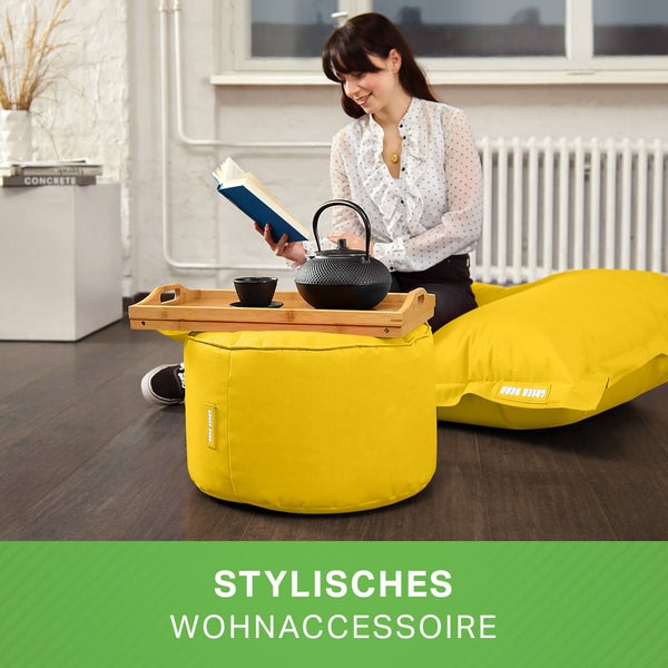 Green Bean Sitzsack-Hocker 45x25cm mit EPS-Perlen Füllung - Fußhocker Fußkissen Sitz-Pouf für Sitzsäcke - Bodenkissen für Kinder und Erwachsene - Fußablage Sitzkissen Sitzhocker Gelb