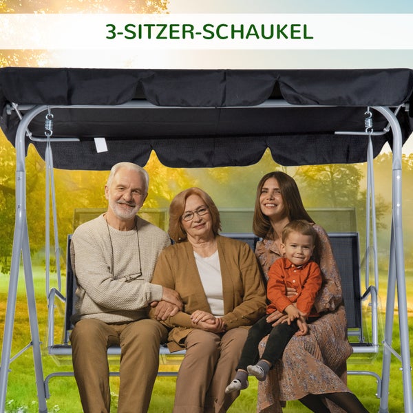 Outsunny Hollywoodschaukel, 3-Sitzer Gartenschaukel mit Dach, 171 x 108 x 154 cm, Metall, Schwarz+Silber