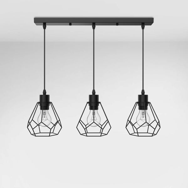 EMKE Retro Pendelleuchte Industrial 3-flammig, Metall Deckenlampe mit geometrischem Design, höhenverstellbar, E27 Fassung (ohne Leuchtmittel), ideal für Wohnzimmer