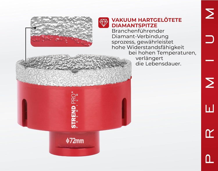 PROREGAL Diamant Bohrkronenaufsatz Premium Crystal 72 mm für Fliesen Glas Feinsteinzeug Keramik Granit Steinfliesen Winkelschleifer Flex M14