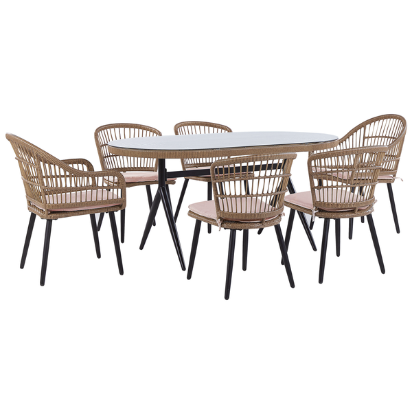 Gartenmöbel Set 6-Sitzer ALIANO inkl. Kissen Polyrattan Pastellrosa