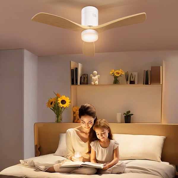 HOMCOM Deckenventilator mit Beleuchtung und Fernbedienung 117 cm LED Lampe mit Ventilator, 3 Flügeln, Umkehrbarer DC Motor, 3 Lichtfarben, 6 Geschwindigkeiten, Timer für Schlafzimmer