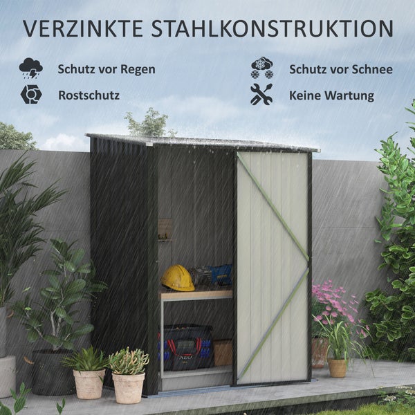 Outsunny Gerätehaus mit Pultdach, Gartenhaus, abschließbar, verzinkt, 1,34 m², 161,5 x 94,5 x 196 cm, Stahl, Schwarz
