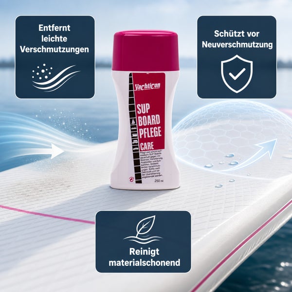 Yachticon SUP Board Pflege 250 Milliliter Reinigungs- und Pflegemittel für Stand Up Paddle Boards mit Schutz vor Neuverschmutzung