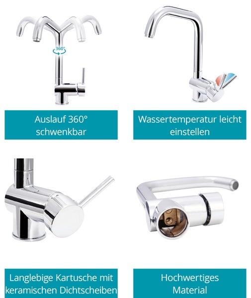 Calmwaters® Klappbare Vorfensterarmatur Honest Extra, Wasserhahn Küche, Spültischarmatur für Unterfenstermontage, drehbar & abnehmbar, Einhebelmischer, Keramikkartusche, Messing, Chrom, 12PZ5070