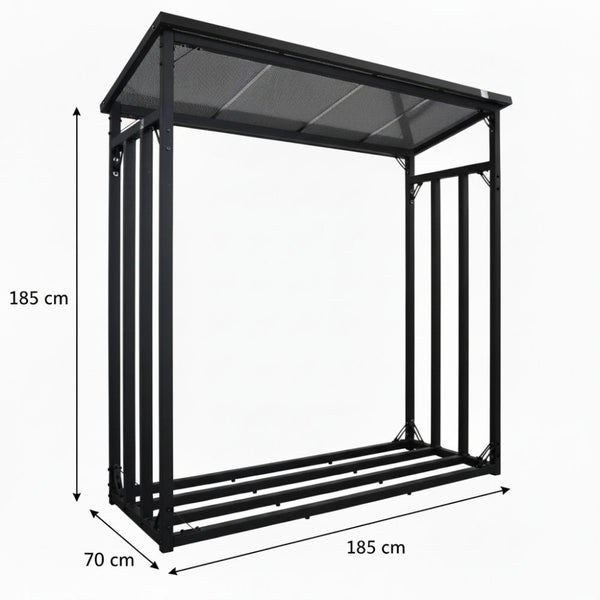 Brennholzregal aus Metall, Abmessungen 185 x 185 x 70 cm