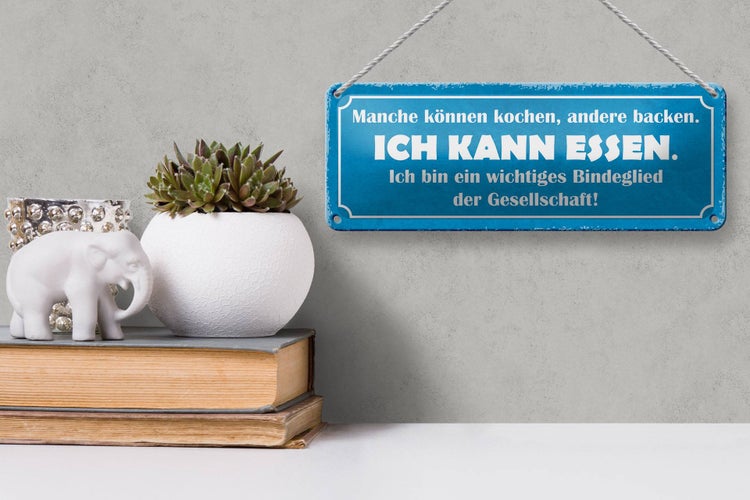 Blechschild Spruch 27x10cm manche können kochen ich kann essen