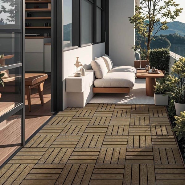 Home Deluxe WPC Klickfliesen BAVARO PREMIUM - Teak  2.5 m² - Holzoptik |  Terrassenfliesen Holzfliesen Klickfliese Bodenfliesen