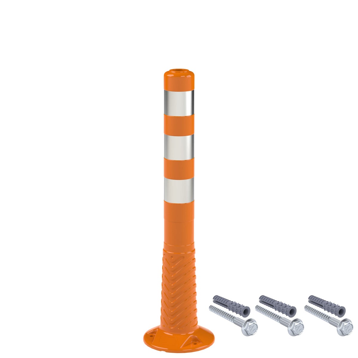 UvV-Flex Absperrpfosten 75cm orange mit drei Reflexstreifen inkl. Befestigung und Kettenöse / Anzahl Pfosten 1