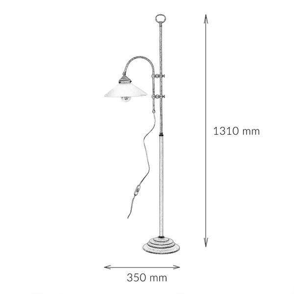 Skizze einer Stehlampe mit den Maßen 1310 mm Höhe und 350 mm Breite.