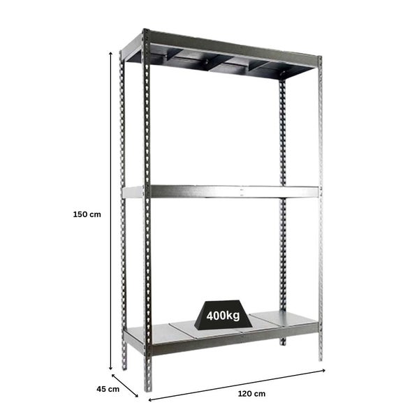 PROREGAL Schwerlastregal Mid Metal Yeti Three HxBxT 150 x 120 x 45 cm Fachlast 400 kg Verzinkt