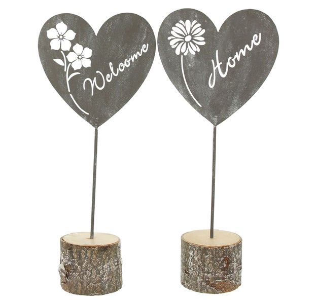 FRANK FLECHTWAREN | Herz Welcome Home, 2er Set, METALL, HOLZ, 12,5 x 6  x 28 cm