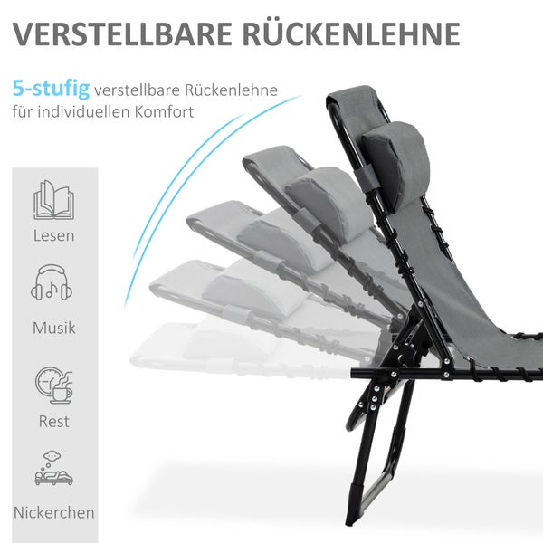 Entspannungsliege mit Kopfkissen und Ablagetasche