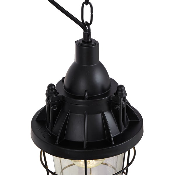 Schwarze Hängelampe mit Kette und Käfig