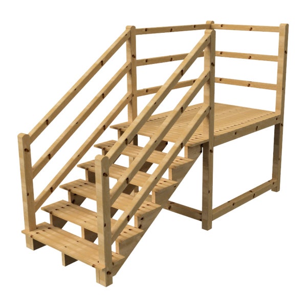 Holzterrasse mit Treppe und Geländer