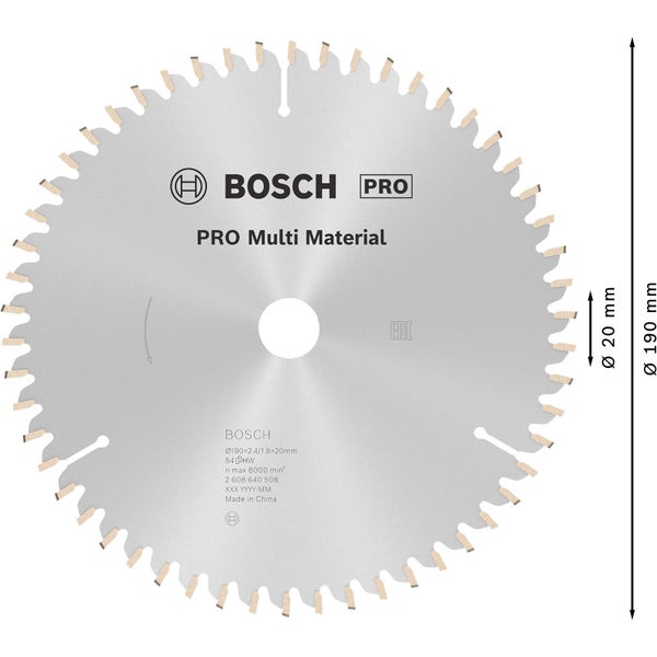 Bosch PRO Multi Material Kreissägeblatt 190 x 2,4 x 20 mm - 2608640508