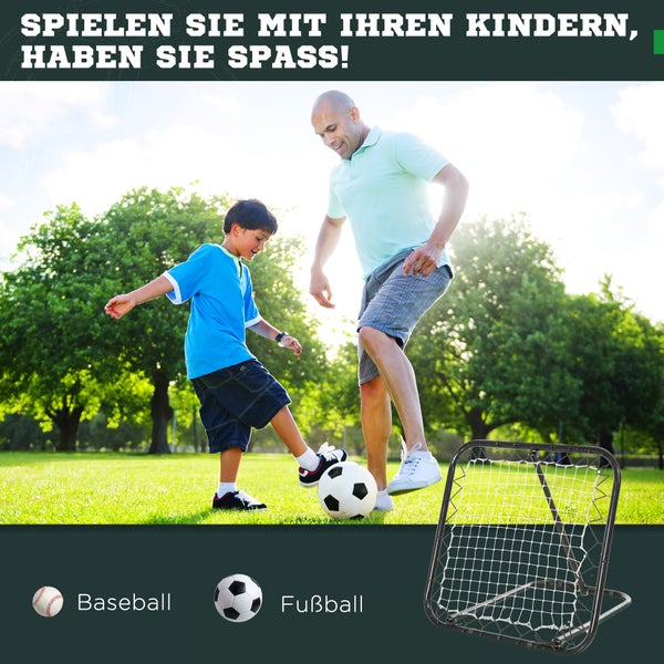HOMCOM Fußball Rebounder, klappbar Kickback Tor, Rückprallwand Netz für Baseball, Basketball, Verstellbar in 5 Stufen, 78 x 84 x 65-78 cm, Metall, Schwarz