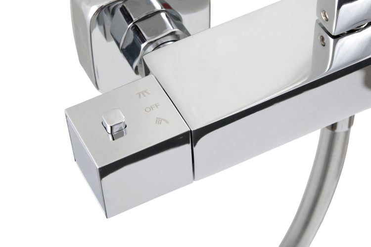 aquaSu® Duschsystem Tela mit Thermostat-Armatur, Kopfbrause & Handbrause | Handbrause: 3-strahlig | Kopfbrause: 1-strahlig | Antikalk | eckig | höhenverstellbar | Chrom | 723343