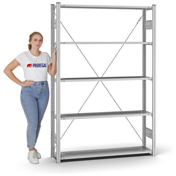 PROREGAL Profi Lagerregal Stecksystem T-Profil Grundregal HxBxT 200 x 130 x 30 cm Fachlast 90 kg Verzinkt