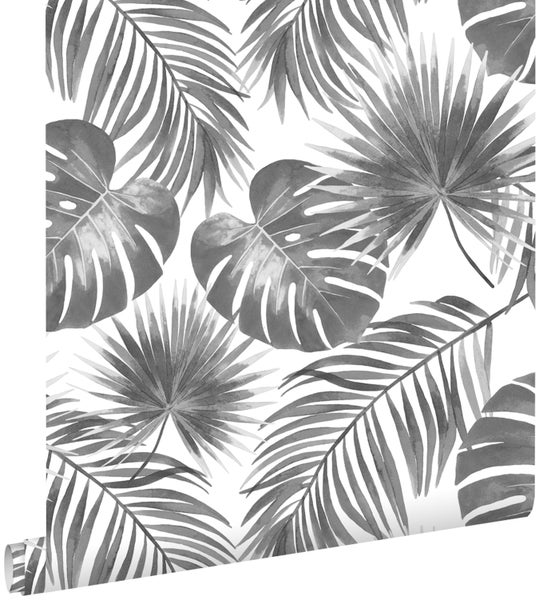 ESTAhome Tapete tropische Blätter Schwarz-Weiß - 0,53 x 10,05 m - 139236
