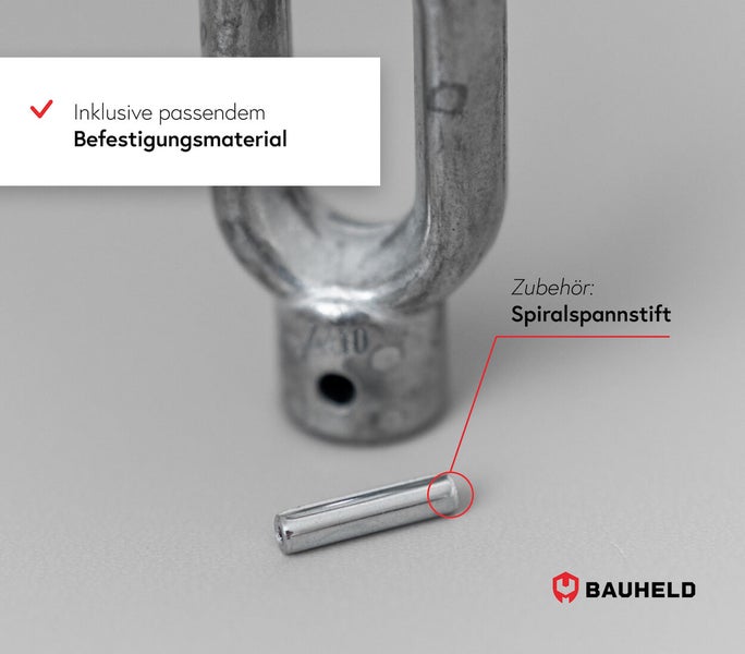 Metallschäkel mit Spiralfederstift als Zubehör inklusive passendem Befestigungsmaterial