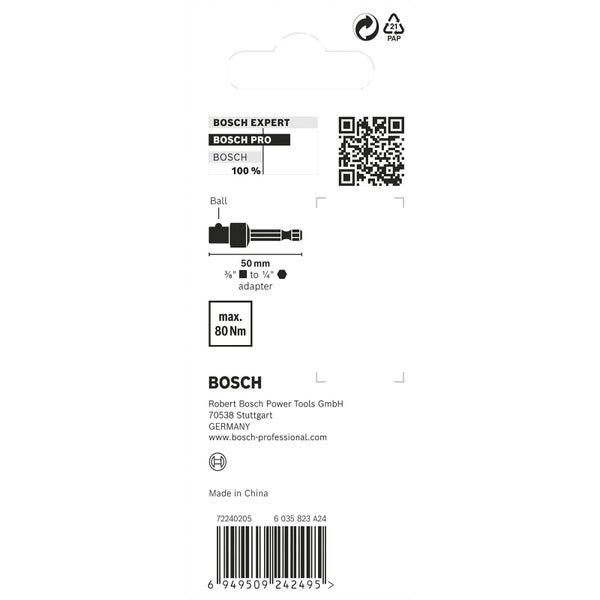 Bosch Pro Adapter mit Kugelkopf, 50 mm, von 3/8 Zoll auf 1/4 Zoll