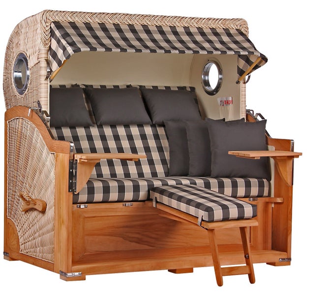 Strandkorb Westerland XXL Teak Bullauge PE shell Dessin 505