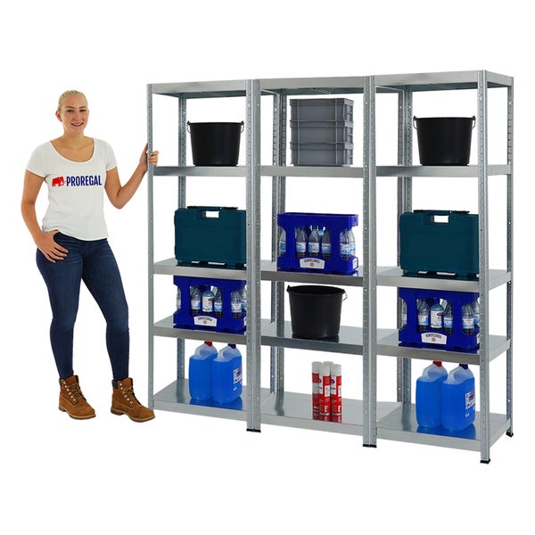 PROREGAL Mega Deal 3x Schwerlastregal Steel Eagle HxBxT 180 x 60 x 40 cm Fachlast 130 kg Verzinkt