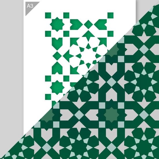 QBIX Fliesenschablone A3 Größe Kunststoff - Ausschnitt ist 18cm breit - Marokkanische Fliesenschablone