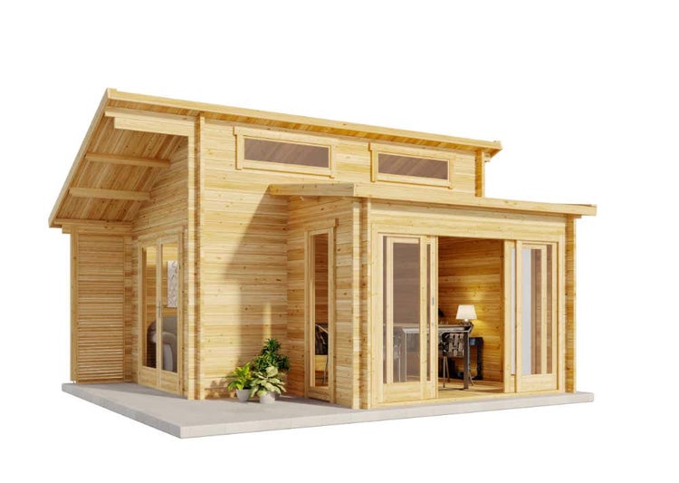 Alpholz Gartenhaus Lausitz-40 ISO mit Schiebetür aus Holz in braun Holzhaus Wandstärke: 40 mm Blockbohlenhaus