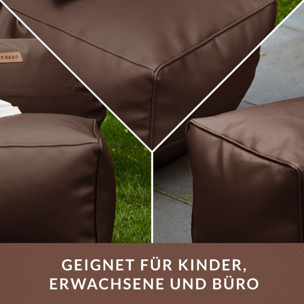 Green Bean Sitzhocker aus Kunstleder - Pouf mit EPS Perlen Füllung - 70 x 33 x 28cm - perfekte Ergänzung zum Sitzsack - Sitzwürfel Sitzkissen Hocker Fußhocker - Dunkelbraun