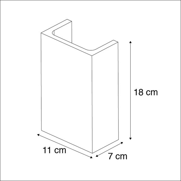 Technische Zeichnung einer U-Form mit den Maßen 18 x 11 x 7 cm