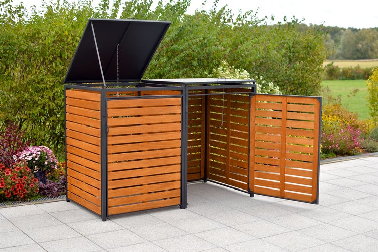 Mülltonnenabdeckung Set für zwei Mülltonnen, 240 Liter, Aluminium/Eukalyptus