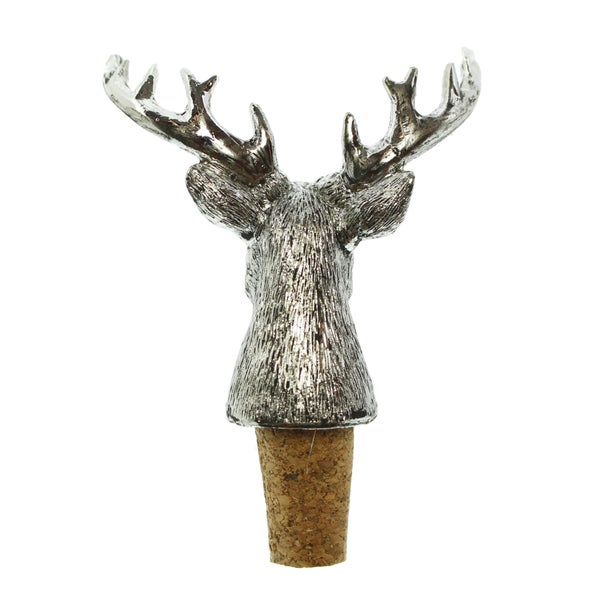 FRANK FLECHTWAREN | Flaschenkorken Silberhirsch, 2er Set, KUNSTSTOFF, KORK, 7 x 4 x 10 cm