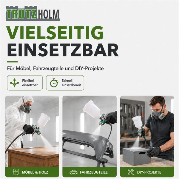 Trutzholm Farbsprühsystem für Möbel, Fahrzeugteile und DIY-Projekte, vielseitig einsetzbar, flexibel und schnell einsatzbereit.