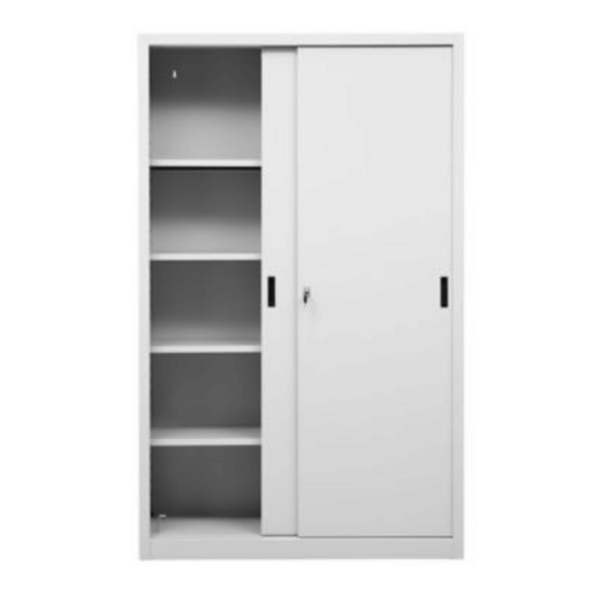 PROREGAL Schiebetürenschrank Mammut 5 Ordnerhöhen Metalltüren HxBxT 195 x 120 x 45 cm Grau