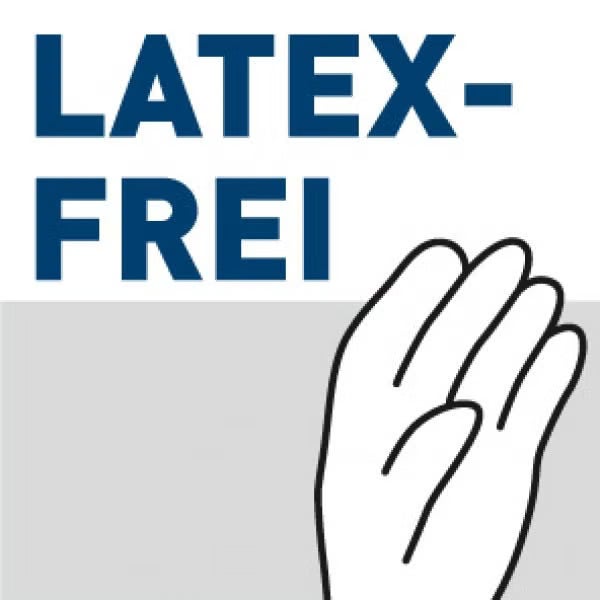 Symbol für latexfreies Produkt mit einer Handdarstellung zur Kennzeichnung von Allergikerfreundlichkeit