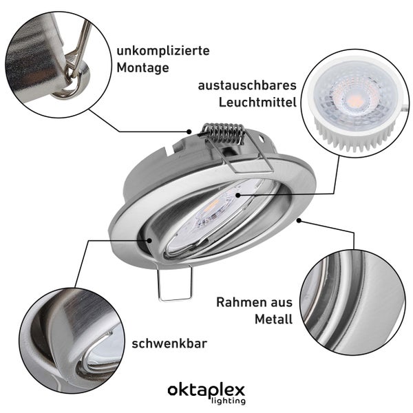 3er Set Einbaustrahler 3 Stufen dimmbar Warmweiß 2700K 4.8W 380lm Schwenkbar Edelstahl gebürstet Lochmaß 68mm