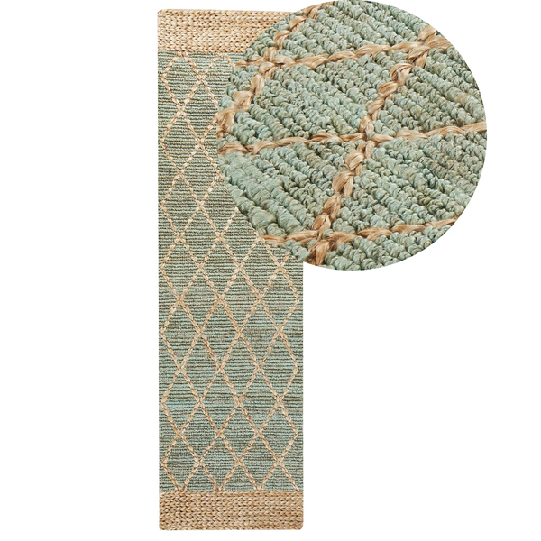 Teppich Jute grün / beige 80 x 300 cm geometrisches Muster Kurzflor TELLIKAYA