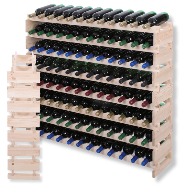 Weinregal VINOTECA FLEX PRO HxBxT 107x123x28cm 96 Flaschen auf 8 Ebenen Massives Kiefernholz Natur unbehandelt