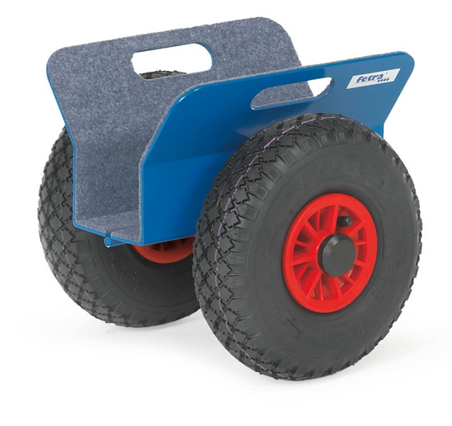 Möbelroller mit blauer Stahlkonstruktion und grauer Filzauflage