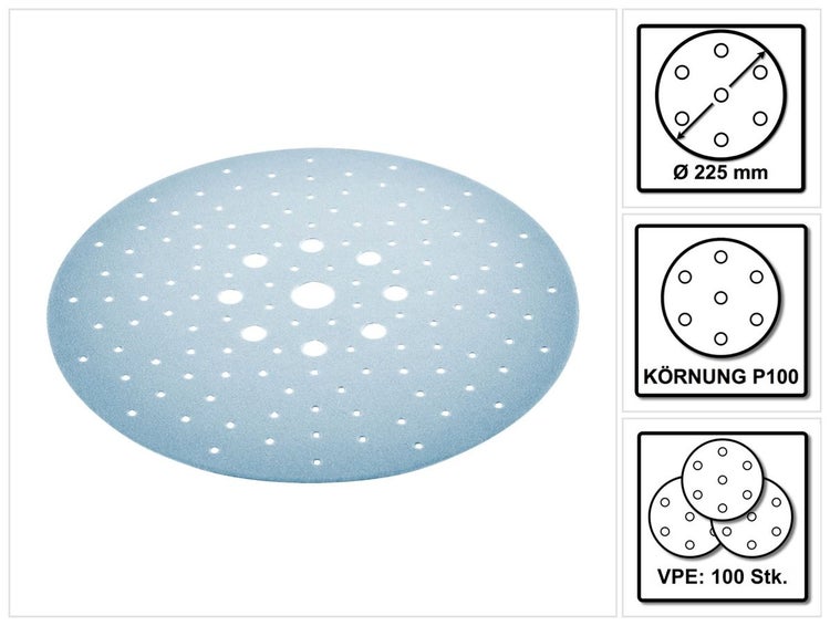 Festool STF D225/128 Schleifscheibe Granat P100 225 mm 100 Stk. ( 4x 205656 ) für Langhalsschleifer PLANEX