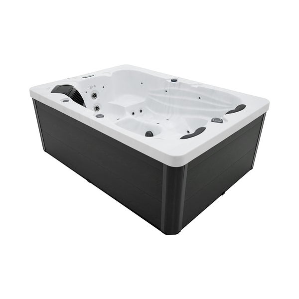 Home Deluxe - Outdoor Whirlpool - SUNSET Plus Treppe und Thermoabdeckung - Maße: 220 x 156 x 82 cm - Inkl. 32 Massagedüsen und 13 Lichtquellen I Außen Whirlpool Spa
